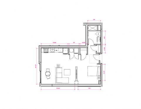 Studio   1  Bath   650 Sq. Ft. Saint Louis II - South A6 Studio Floor Plan at Expo at Forest Park, St. Louis